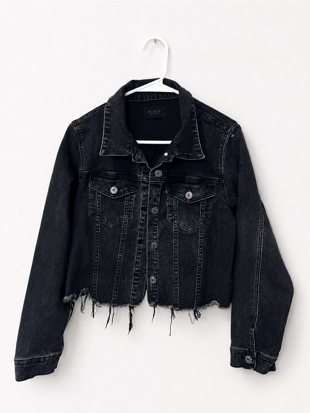 Risen Black Distressed Denim Jacket for Women